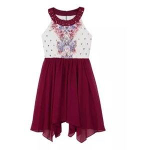 Girls U-Neck Place Print Shark-Bite Dress Size 8